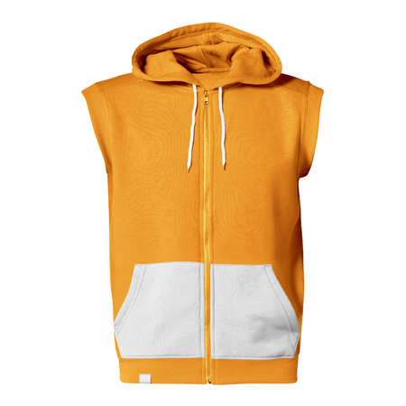 With these Front View Fabulous Sleeveless Hoodie Mockup In Radiant Yellow Color you donât have to wait for your brand artwork to be done. Add your graphic into this HD Mock-up.の写真素材