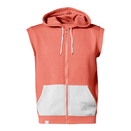 With these Front View Fabulous Sleeveless Hoodie Mockup In Persimmon Orange Color you donât have to wait for your brand artwork to be done. Add your graphic into this HD Mock-up.の写真素材