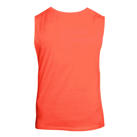 This Back View Cute Sleeveless T Shirt Mockup In Persimmon Orange Color, will make your designs stand out and look amazingの写真素材