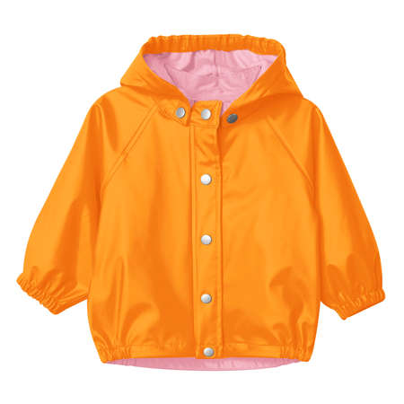 With these Beauty Baby Raincoat Mockup In Flame Orange Color, you donât have to wait for your brand or logo to be done. Simply add your graphic and it is ready.の写真素材