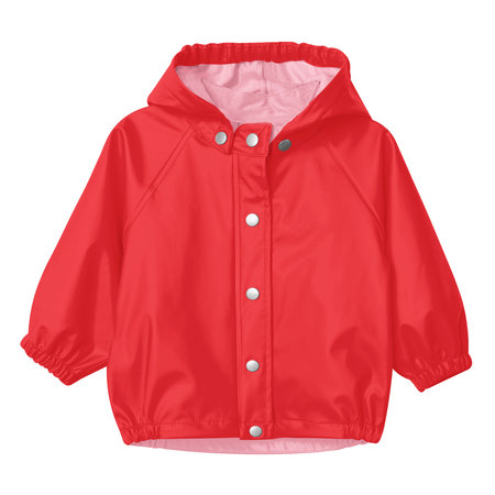 With these Beauty Baby Raincoat Mockup In Poppy Red Color, you donât have to wait for your brand or logo to be done. Simply add your graphic and it is ready.の写真素材