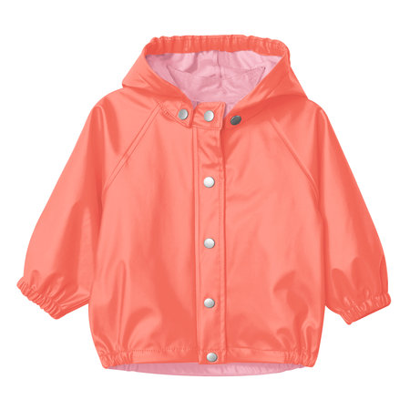 With these Beauty Baby Raincoat Mockup In Fusion Coral Color, you donât have to wait for your brand or logo to be done. Simply add your graphic and it is ready.の写真素材