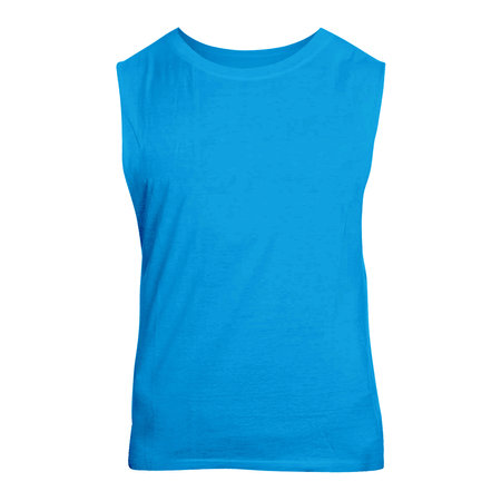 This Front View Cute Sleeveless T Shirt Mockup In Cyan Blue Color will help you customize your logo or designs like a pro.の写真素材