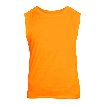 This Front View Cute Sleeveless T Shirt Mockup In Radiant Yellow Color will help you customize your logo or designs like a pro.の写真素材