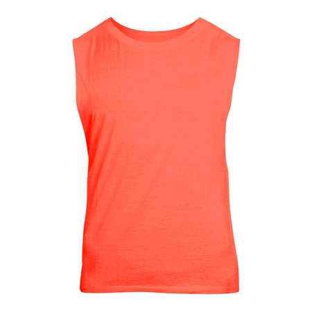 This Front View Cute Sleeveless T Shirt Mockup In Persimmon Orange Color will help you customize your logo or designs like a pro.の写真素材