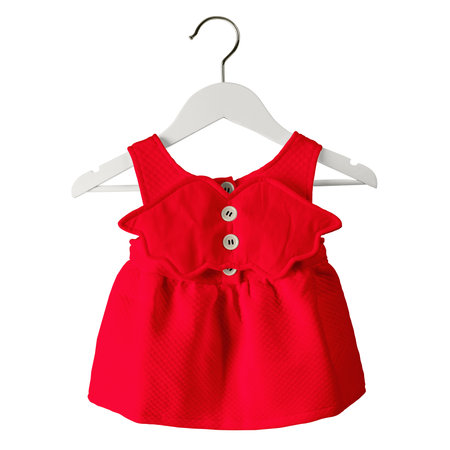 You can customize almost everything in this Back View Fresh Baby Dress Mockup In Red Lollipop Color With Hanger, add your graphic as well as you wantの写真素材