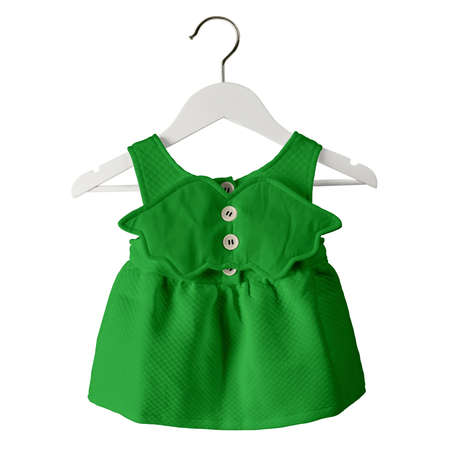 You can customize almost everything in this Back View Fresh Baby Dress Mockup In Classic Green Color With Hanger, add your graphic as well as you wantの写真素材