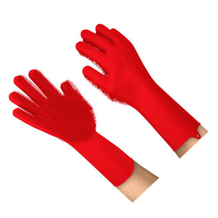 Use this Awesome Silicone Cleaning Gloves Mockup In Flame Scarlet Color, is a simple and modern blank template.の写真素材