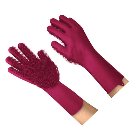 Use this Awesome Silicone Cleaning Gloves Mockup In Dark Sangria Color, is a simple and modern blank template.の写真素材