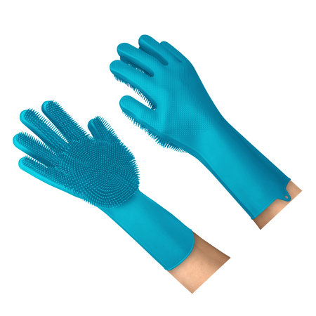 Use this Awesome Silicone Cleaning Gloves Mockup In Scuba Blue Color, is a simple and modern blank template.の写真素材