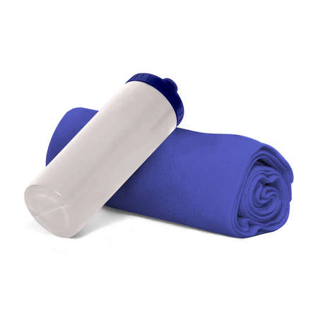 You do not need to be a pro designer if you use this Fantastic Towel Mockup In Royal Blue Color with Bottle.の写真素材