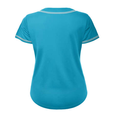 A high resolution Back View Awesome Womens Baseball Jersey Mockup In Cyan Blue Color to help you present your design ideas beautifully.の写真素材
