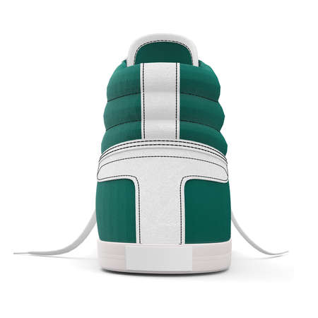 This Back View Realistic Sneakers Shoes Mockup In Classic Green Color is a ready made mockup to make your design process faster.の写真素材