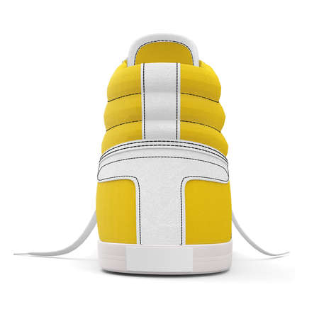 This Back View Realistic Sneakers Shoes Mockup In Empire Yellow Color is a ready made mockup to make your design process faster.の写真素材