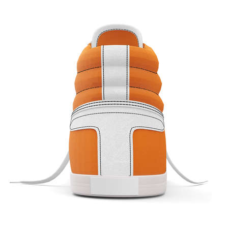This Back View Realistic Sneakers Shoes Mockup In Iceland Poppy Color is a ready made mockup to make your design process faster.の写真素材
