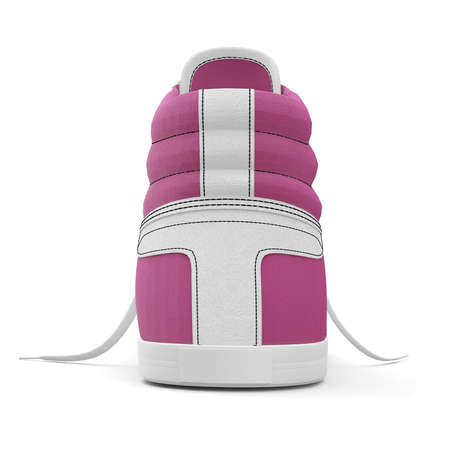 This Back View Realistic Sneakers Shoes Mockup In Rose Violet Color is a ready made mockup to make your design process faster.の写真素材