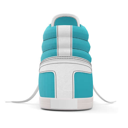 This Back View Realistic Sneakers Shoes Mockup In Tanager Turquoise Color is a ready made mockup to make your design process faster.の写真素材