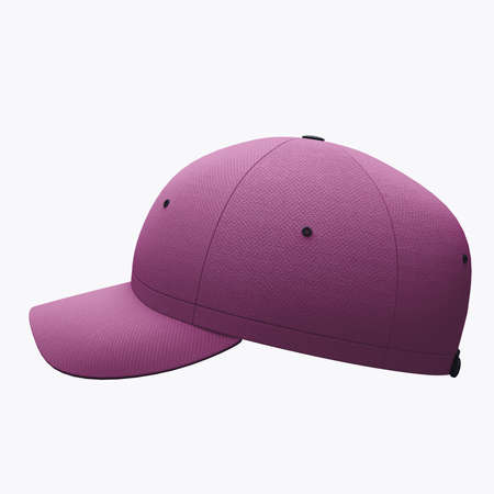 A Side View Excellent Baseball Hat Mockup In Purple Orchid Color, to make a beautiful and trustworthy Hat template.の写真素材