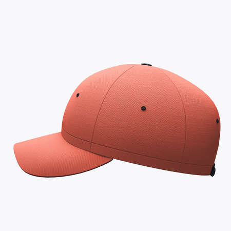 A Side View Excellent Baseball Hat Mockup In Persimmon Orange Color, to make a beautiful and trustworthy Hat template.の写真素材