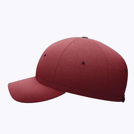 A Side View Excellent Baseball Hat Mockup In Savvy Red Color, to make a beautiful and trustworthy Hat template.の写真素材