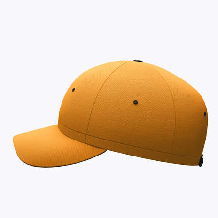 A Side View Excellent Baseball Hat Mockup In Radiant Yellow Color, to make a beautiful and trustworthy Hat template.の写真素材