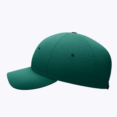 A Side View Excellent Baseball Hat Mockup In Cadmium Green Color, to make a beautiful and trustworthy Hat template.の写真素材