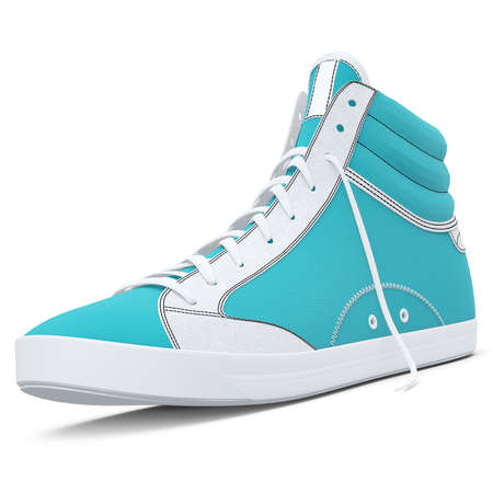 Visualize your designs with just a few clicks on this Side View Realistic Sneakers Shoes Mockup In Tanager Turquoise Color.の写真素材