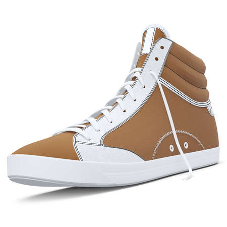 Visualize your designs with just a few clicks on this Side View Realistic Sneakers Shoes Mockup In Bronze Brown Color.の写真素材