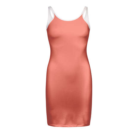 A high resolution Sweet Womens Long Strap Dress Mockup In Persimmon Orange Color, to help you present your design ideas more valuable and beautifullyの写真素材