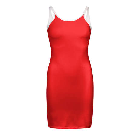 A high resolution Sweet Womens Long Strap Dress Mockup In Racing Red Color, to help you present your design ideas more valuable and beautifullyの写真素材