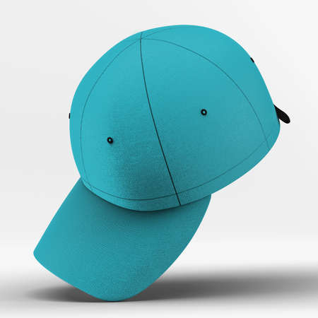 Paste your design into this Side Perspective View Fresh Basketball Cap Mockup In Blue Curacao Color, and your products will look real.の写真素材