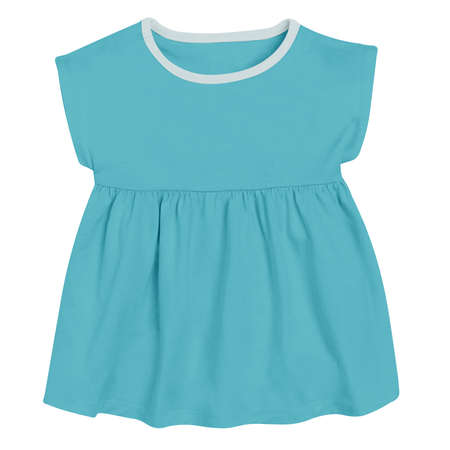 This Cute Baby Shortsleeve Dress Mockup In Tanager Turquoise Color, is a simple blank template and prepared to use.の写真素材