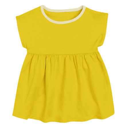 This Cute Baby Shortsleeve Dress Mockup In Empire Yellow Color, is a simple blank template and prepared to use.の写真素材