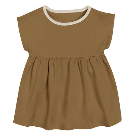 This Cute Baby Shortsleeve Dress Mockup In Bronze Brown Color, is a simple blank template and prepared to use.の写真素材