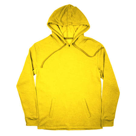 Give a professional touch to your design with this Front View Fantastic Pullover Hoodie Mockup In Empire Yellow Color.の写真素材