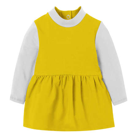 Give a boost to your designing activity by using this Sweet Baby Girl Dress Mockup In Empire Yellow Color.の写真素材