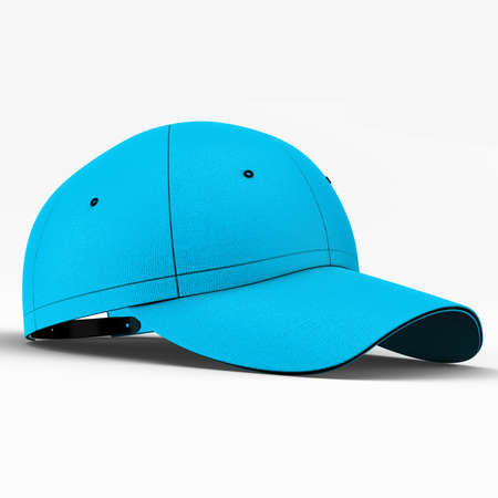 Promote your hat brand across with this Side View Sweet Baseball Cap Mockup In Blue Atoll Color.の写真素材