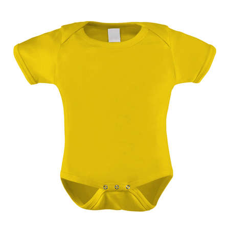 A clean Short Sleeve Beauty Baby Bodysuit Mockup In Cyber Yellow Color, to help you present your designs beautifully.の写真素材