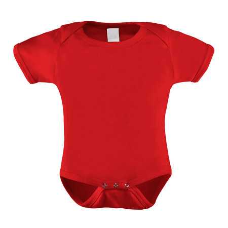 A clean Short Sleeve Beauty Baby Bodysuit Mockup In Poppy Red Color, to help you present your designs beautifully.の写真素材