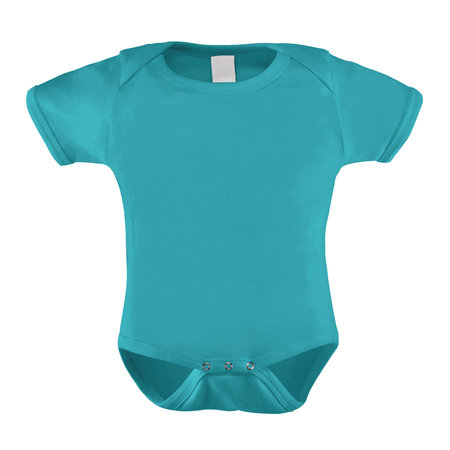 A clean Short Sleeve Beauty Baby Bodysuit Mockup In Blue Curacao Color, to help you present your designs beautifully.の写真素材