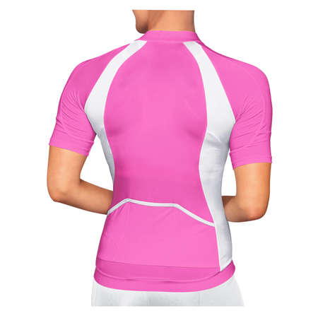 A blank Back View Beauty Woman Jersey Mockup In Shell Pink Color, to shows your designs as a graphic design professional.の写真素材