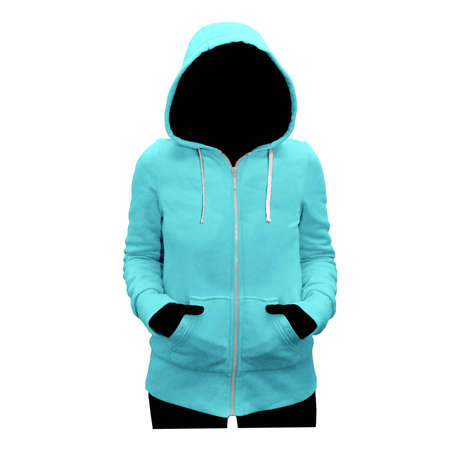A high resolution Cute Female Hoodie Mockup In Angel Blue Color to help you present your cap designs beautifully.の写真素材