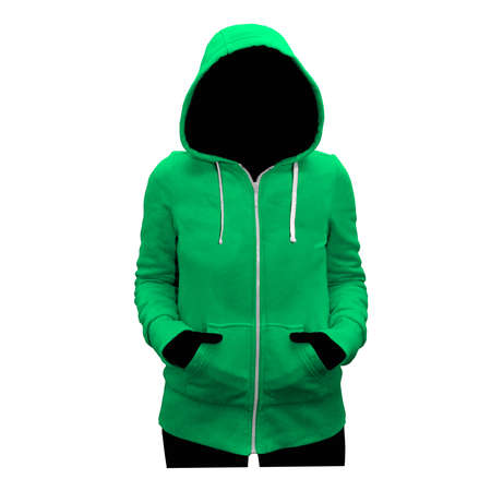 A high resolution Cute Female Hoodie Mockup In Green Bee Color to help you present your cap designs beautifully.の写真素材