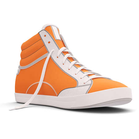 You can easily visualize your great design ideas with this Side View Amazing Sneakers Shoes Mockup In Turmeric Powder Color.の写真素材