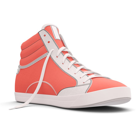 You can easily visualize your great design ideas with this Side View Amazing Sneakers Shoes Mockup In Living Coral Color.の写真素材