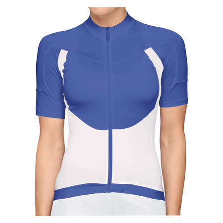 By using this Front View Beauty Woman Jersey Mockup In Dazzling Blue Color, give your artwork a boost.の写真素材