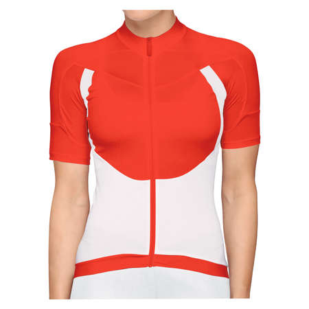 By using this Front View Beauty Woman Jersey Mockup In Fusion Red Color, give your artwork a boost.の写真素材