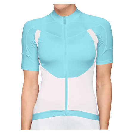 By using this Front View Beauty Woman Jersey Mockup In Angel Blue Color, give your artwork a boost.の写真素材