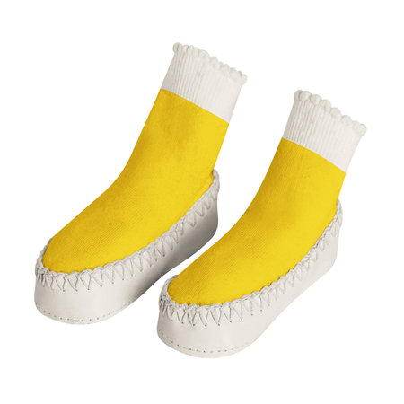 Use this blank Side View Sweet Baby Non Slip Socks Mockup In Empire Yellow Color to make your design becomes more luxurious.の写真素材