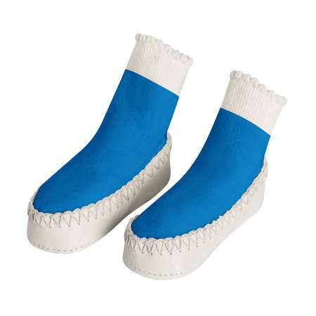 Use this blank Side View Sweet Baby Non Slip Socks Mockup In Brilliant Blue Color to make your design becomes more luxurious.の写真素材